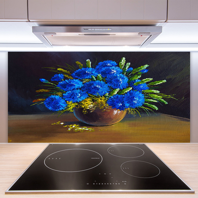 Kitchen Splashback Flowers floral blue green