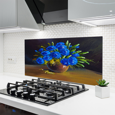 Kitchen Splashback Flowers floral blue green