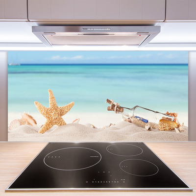 Kitchen Splashback Sand starfish bottle art brown beige