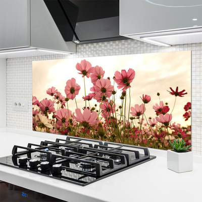 Kitchen Splashback Flowers floral pink green