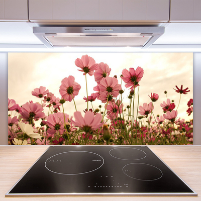 Kitchen Splashback Flowers floral pink green