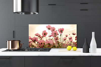 Kitchen Splashback Flowers floral pink green