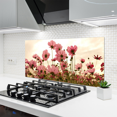 Kitchen Splashback Flowers floral pink green