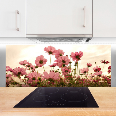 Kitchen Splashback Flowers floral pink green