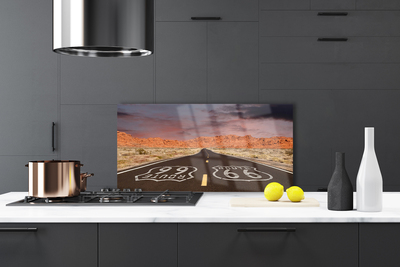 Kitchen Splashback Road landscape black white