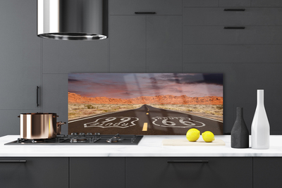 Kitchen Splashback Road landscape black white