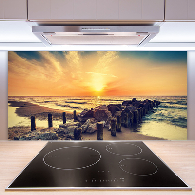 Kitchen Splashback Beach stones sea landscape brown yellow grey