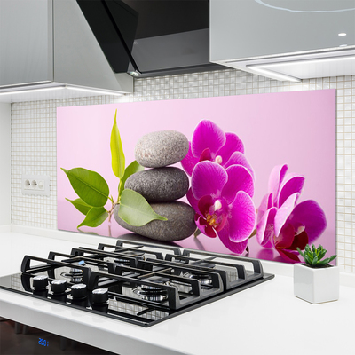 Kitchen Splashback Flower stones leaves floral pink grey green