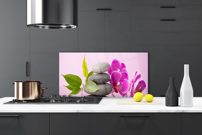 Kitchen Splashback Flower stones leaves floral pink grey green