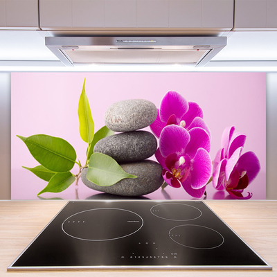 Kitchen Splashback Flower stones leaves floral pink grey green