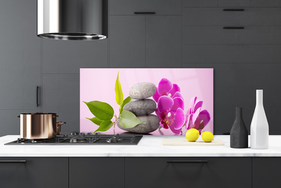 Kitchen Splashback Flower stones leaves floral pink grey green