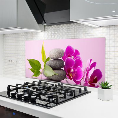 Kitchen Splashback Flower stones leaves floral pink grey green