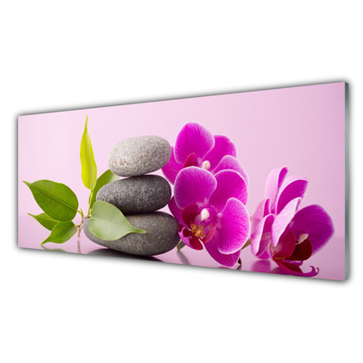 Kitchen Splashback Flower stones leaves floral pink grey green