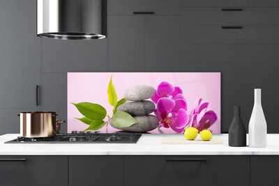 Kitchen Splashback Flower stones leaves floral pink grey green