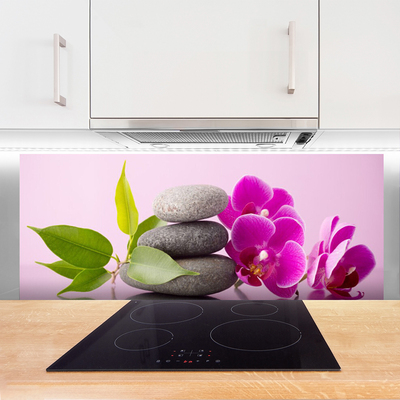 Kitchen Splashback Flower stones leaves floral pink grey green