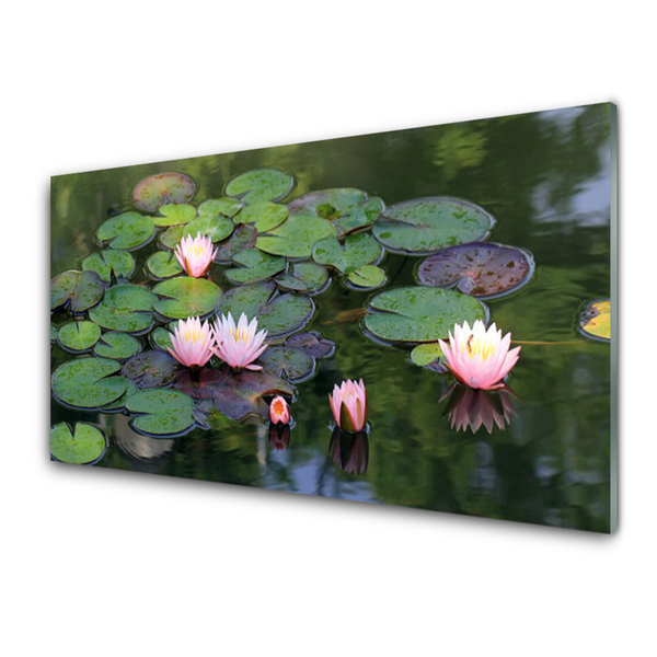 Kitchen Splashback Lake petals floral pink green