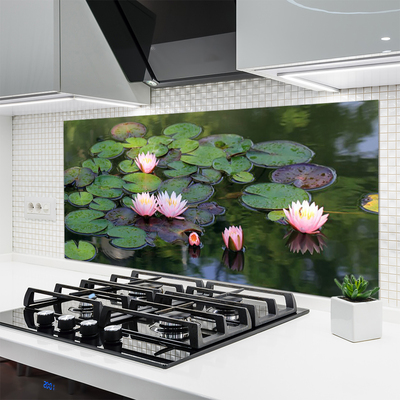 Kitchen Splashback Lake petals floral pink green