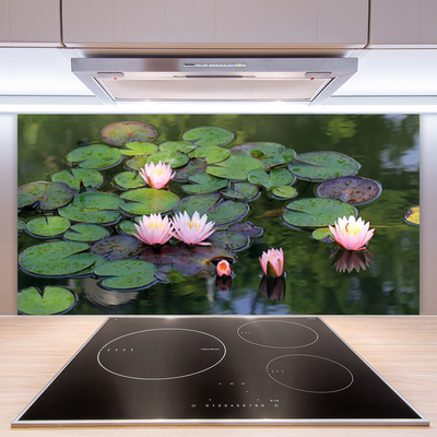 Kitchen Splashback Lake petals floral pink green