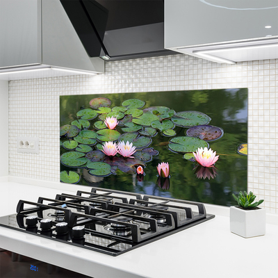 Kitchen Splashback Lake petals floral pink green