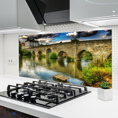 Kitchen Splashback Lake bridge architecture brown green