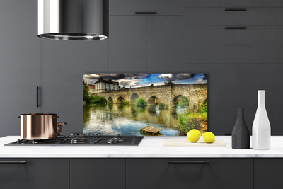 Kitchen Splashback Lake bridge architecture brown green