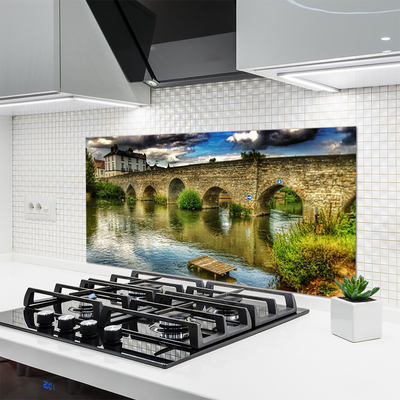 Kitchen Splashback Lake bridge architecture brown green