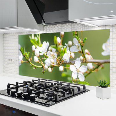 Kitchen Splashback Branches flowers floral green white