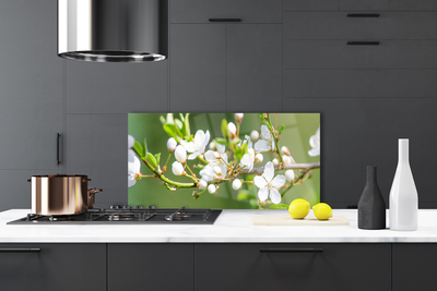 Kitchen Splashback Branches flowers floral green white