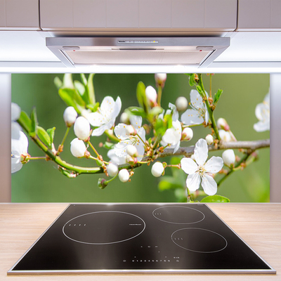 Kitchen Splashback Branches flowers floral green white