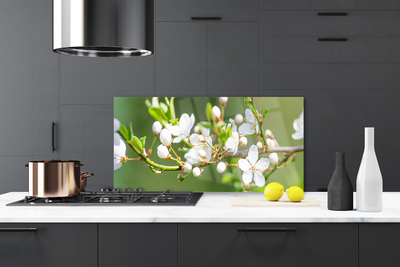 Kitchen Splashback Branches flowers floral green white