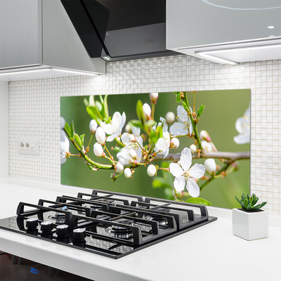 Kitchen Splashback Branches flowers floral green white