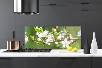 Kitchen Splashback Branches flowers floral green white