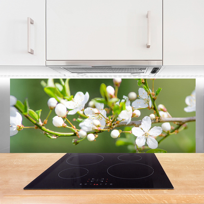 Kitchen Splashback Branches flowers floral green white