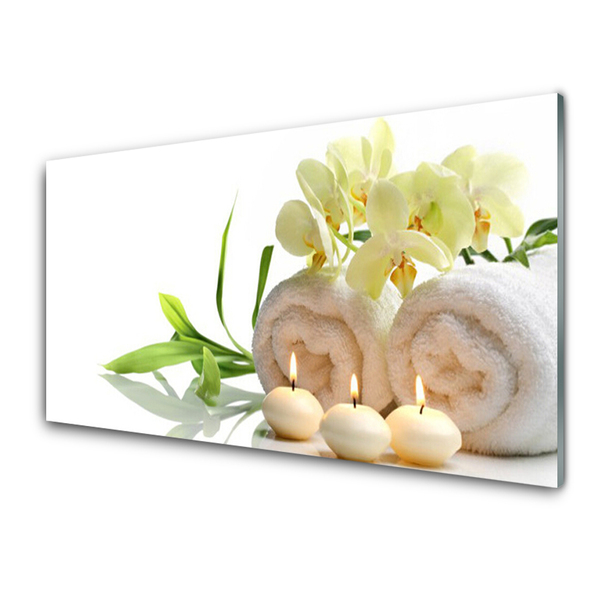 Kitchen Splashback Flower candle towels art white green