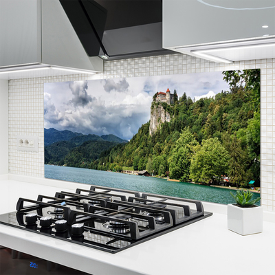 Kitchen Splashback Mountain forest lake nature green blue