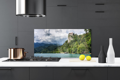 Kitchen Splashback Mountain forest lake nature green blue