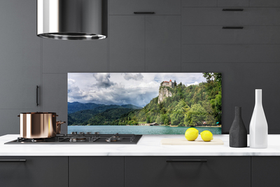 Kitchen Splashback Mountain forest lake nature green blue