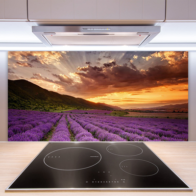 Kitchen Splashback Mountains meadow flowers landscape green pink