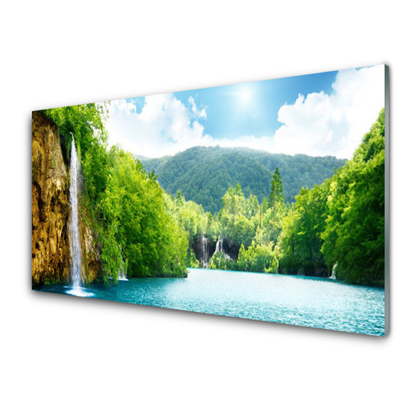 Kitchen Splashback Mountain forest lake landscape brown green blue