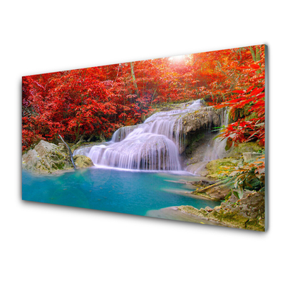 Kitchen Splashback Waterfall lake forest nature white blue orange