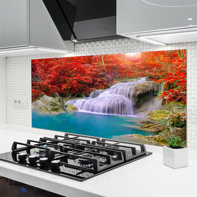 Kitchen Splashback Waterfall lake forest nature white blue orange