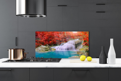 Kitchen Splashback Waterfall lake forest nature white blue orange