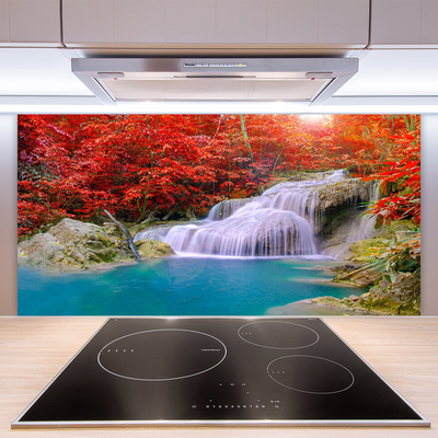 Kitchen Splashback Waterfall lake forest nature white blue orange