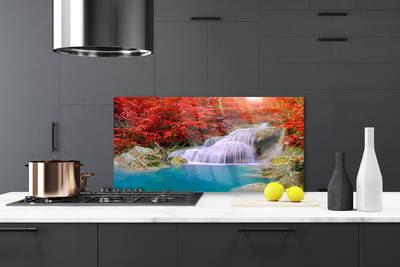 Kitchen Splashback Waterfall lake forest nature white blue orange