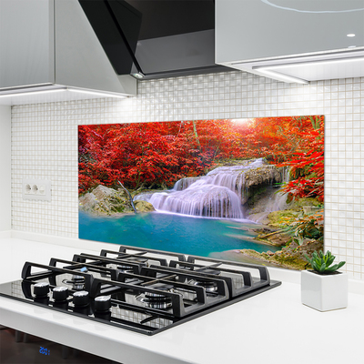 Kitchen Splashback Waterfall lake forest nature white blue orange