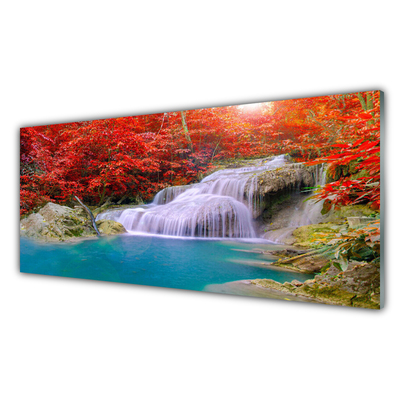 Kitchen Splashback Waterfall lake forest nature white blue orange