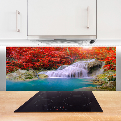 Kitchen Splashback Waterfall lake forest nature white blue orange