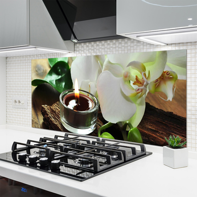 Kitchen Splashback Flower candle floral white black