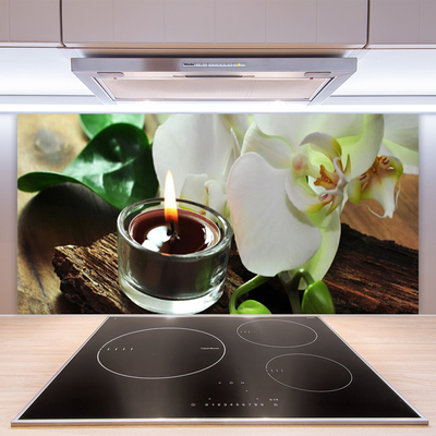 Kitchen Splashback Flower candle floral white black