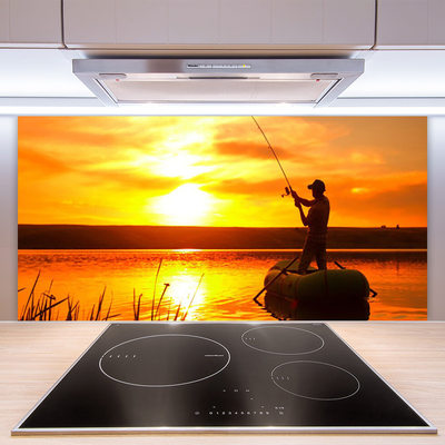 Kitchen Splashback Sun sea fisherman landscape yellow